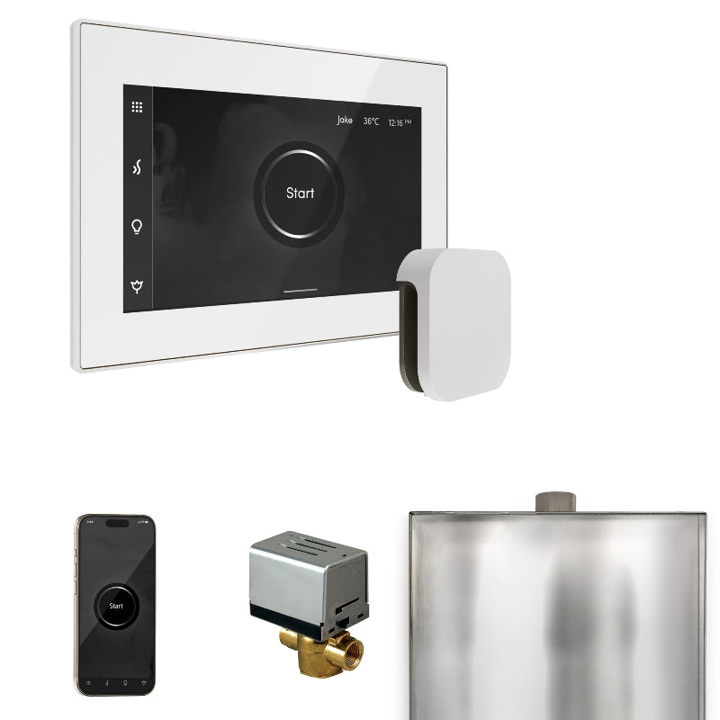 Mr Steam XButler Steam Shower Control Package with White iSteamX Control and White Aromasteam Steamhead