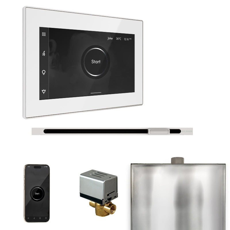 Mr Steam XButler Steam Shower Control Package with White iSteamX Control and White Linear Steamhead