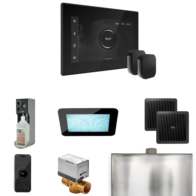 Mr Steam XDream Max Steam Shower Control Package with Black iSteamX Control and Matte Black Aromasteam Steamhead