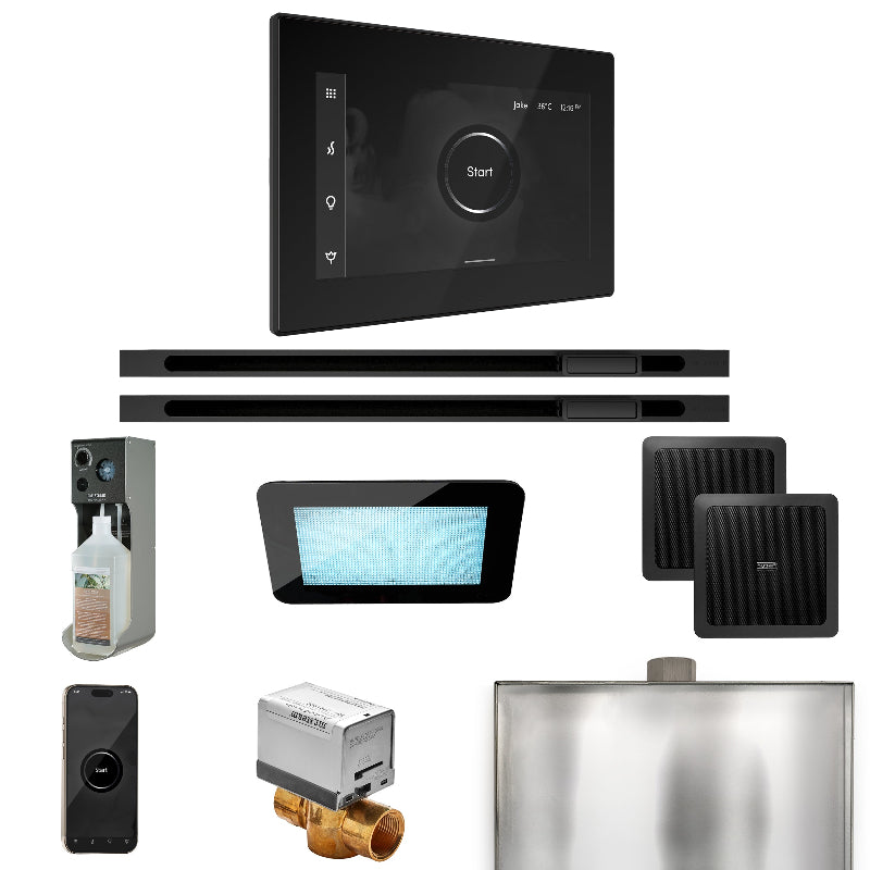 Mr Steam XDream Max Steam Shower Control Package with Black iSteamX Control and Matte Black Linear Steamhead