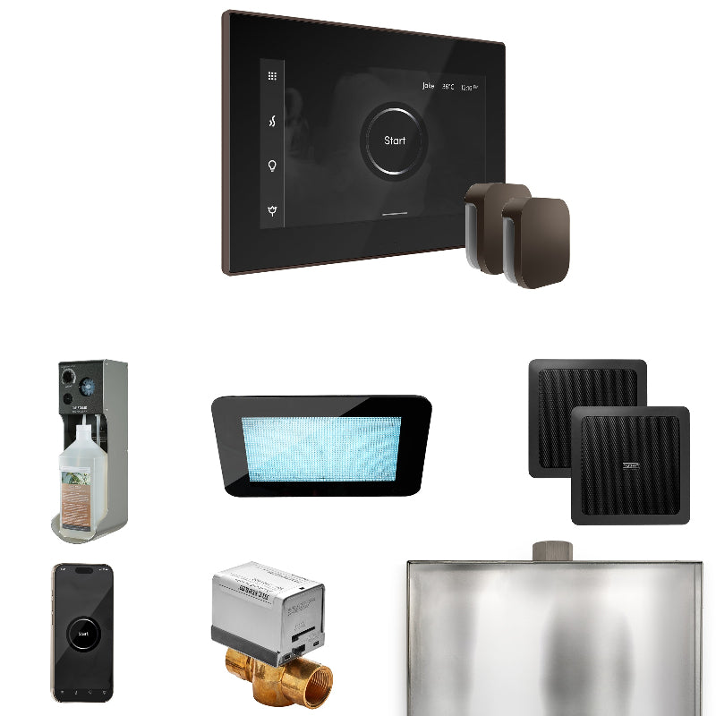 Mr Steam XDream Max Steam Shower Control Package with Black iSteamX Control and Oil Rubbed Bronze Aromasteam Steamhead