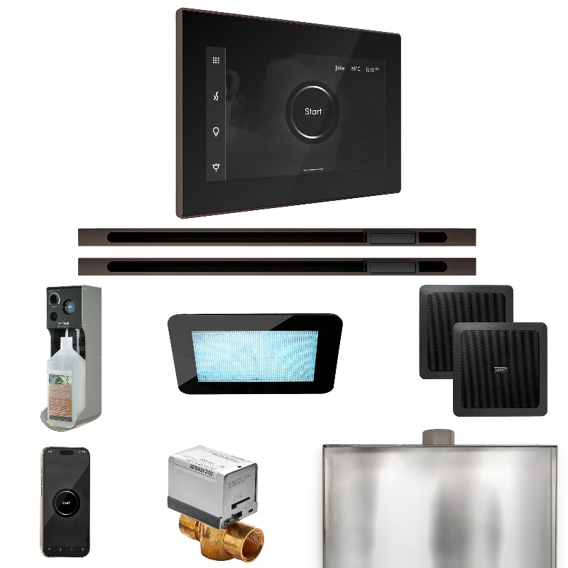Mr Steam XDream Max Steam Shower Control Package with Black iSteamX Control and Oil Rubbed Bronze Linear Steamhead