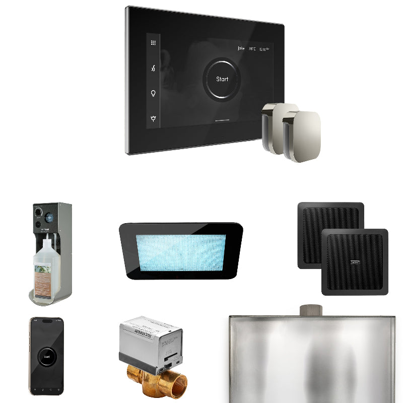 Mr Steam XDream Max Steam Shower Control Package with Black iSteamX Control and Polished Chrome Aromasteam Steamhead