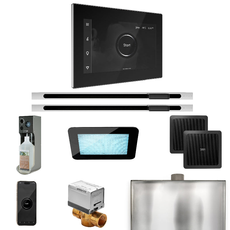 Mr Steam XDream Max Steam Shower Control Package with Black iSteamX Control and Polished Chrome Linear Steamhead
