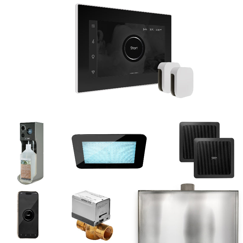 Mr Steam XDream Max Steam Shower Control Package with Black iSteamX Control and White Aromasteam Steamhead
