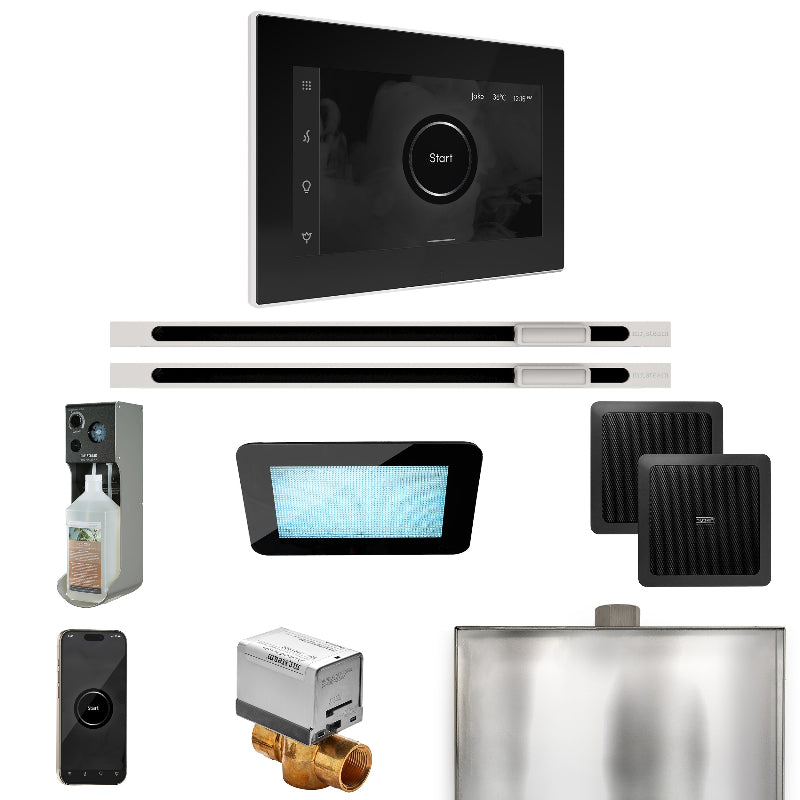 Mr Steam XDream Max Steam Shower Control Package with Black iSteamX Control and White Linear Steamhead