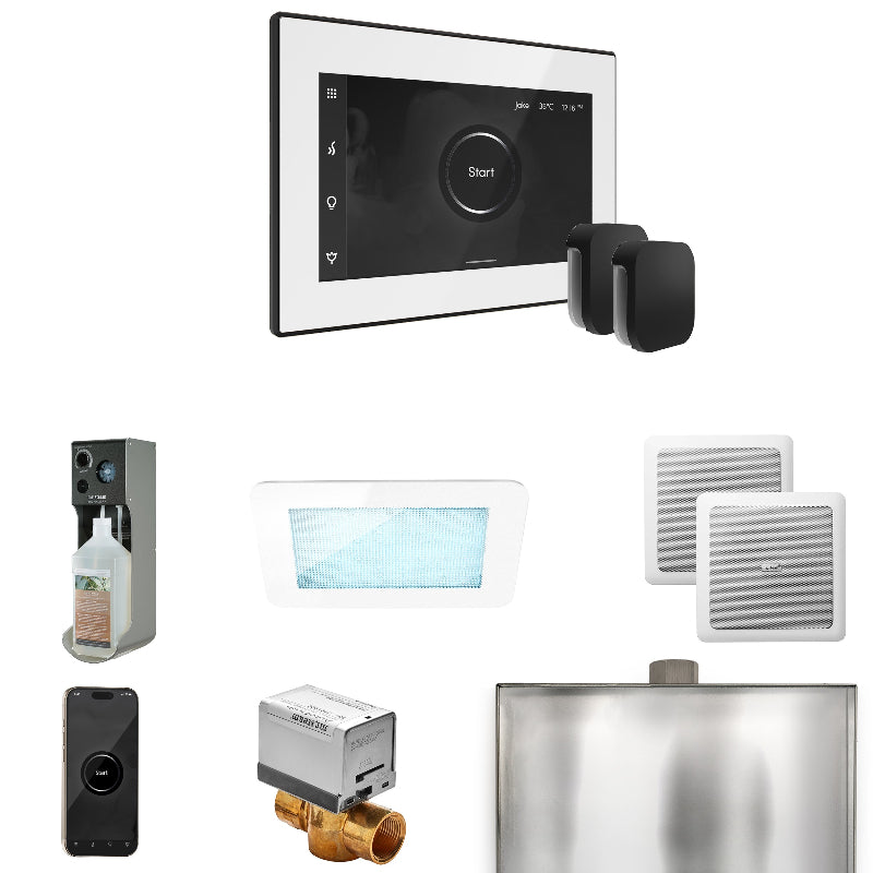 Mr Steam XDream Max Steam Shower Control Package with White iSteamX Control and Matte Black Aromasteam Steamhead