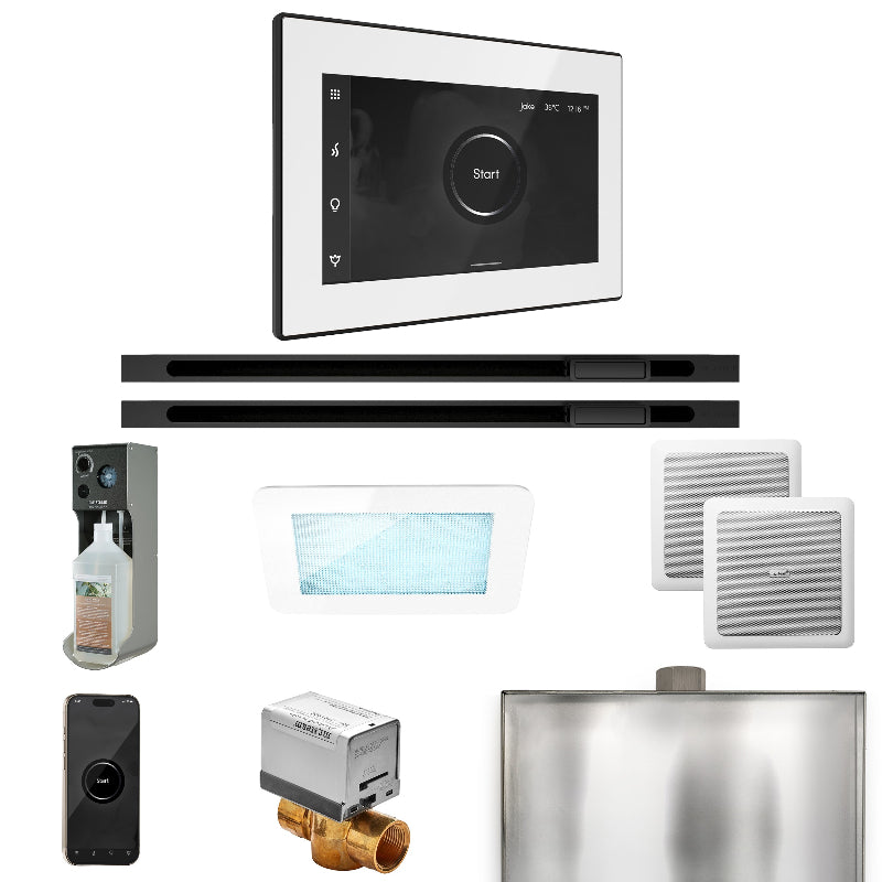 Mr Steam XDream Max Steam Shower Control Package with White iSteamX Control and Matte Black Linear Steamhead