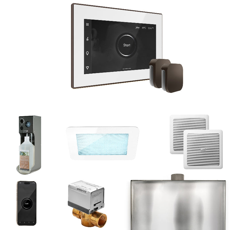Mr Steam XDream Max Steam Shower Control Package with White iSteamX Control and Oil Rubbed Bronze Aromasteam Steamhead
