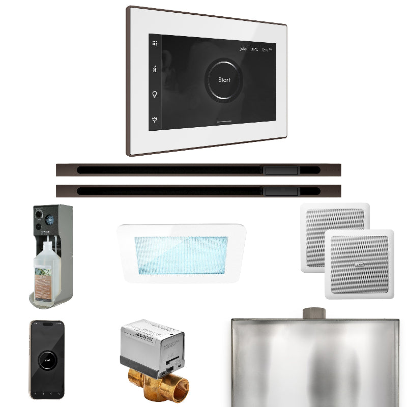 Mr Steam XDream Max Steam Shower Control Package with White iSteamX Control and Oil Rubbed Bronze Linear Steamhead