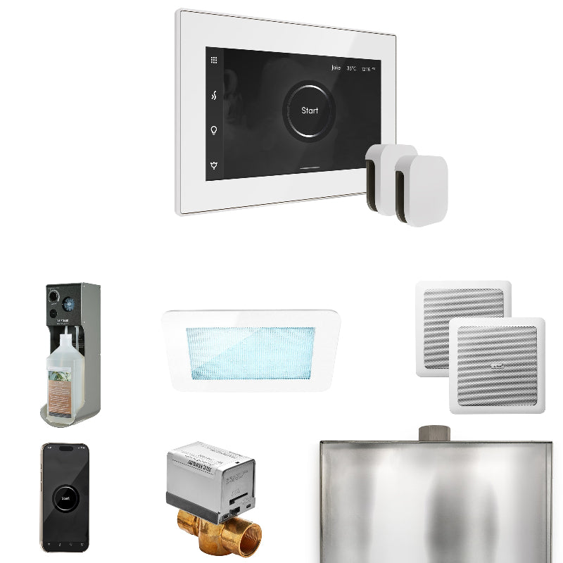 Mr Steam XDream Max Steam Shower Control Package with White iSteamX Control and White Aromasteam Steamhead
