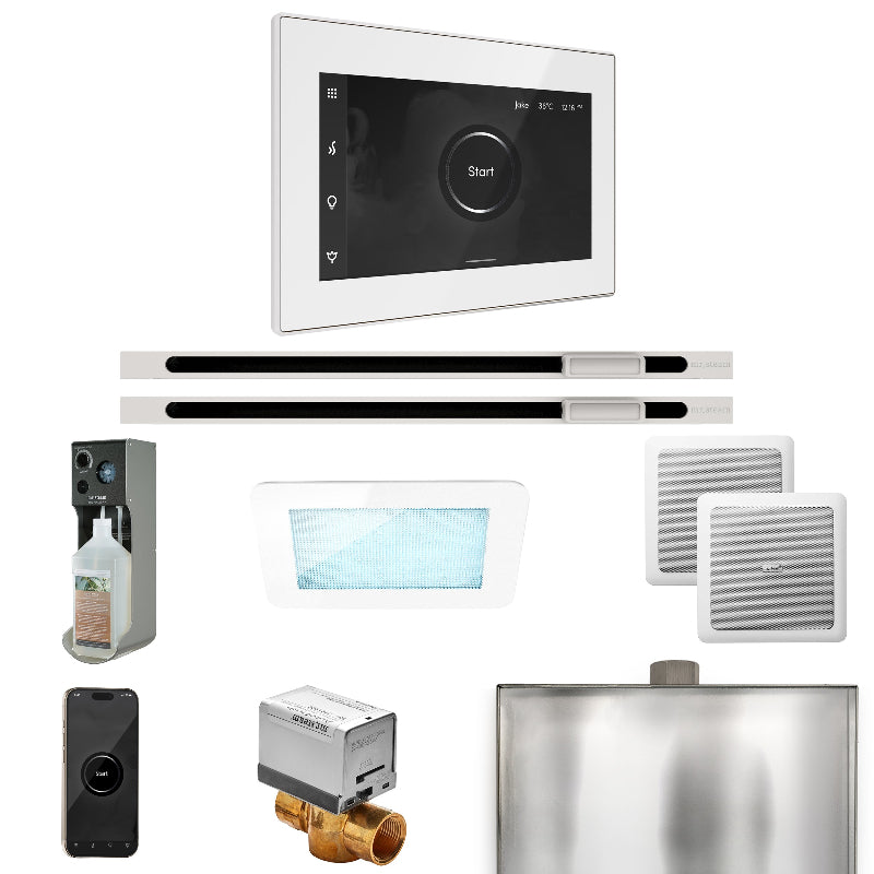 Mr Steam XDream Max Steam Shower Control Package with White iSteamX Control and White Linear Steamhead