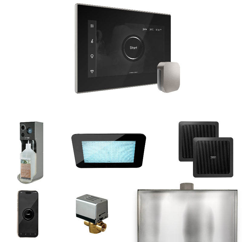 Mr Steam XDream Steam Shower Control Package with Black iSteamX Control and Brushed Nickel Aromasteam Steamhead