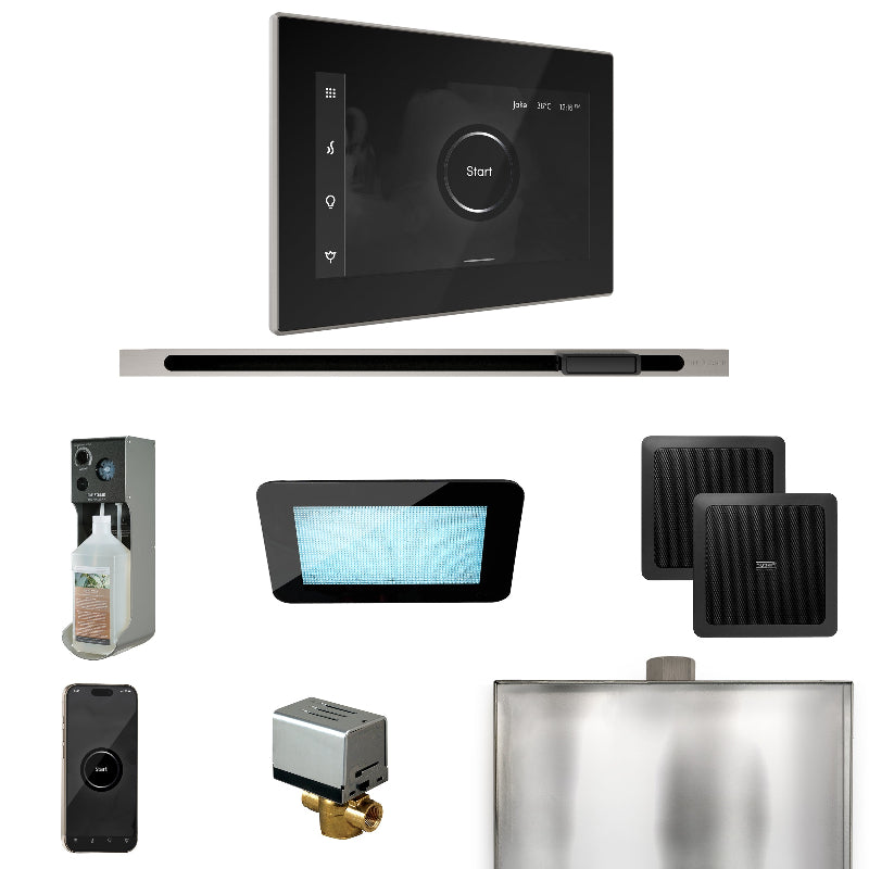 Mr Steam XDream Steam Shower Control Package with Black iSteamX Control and Brushed Nickel Linear Steamhead