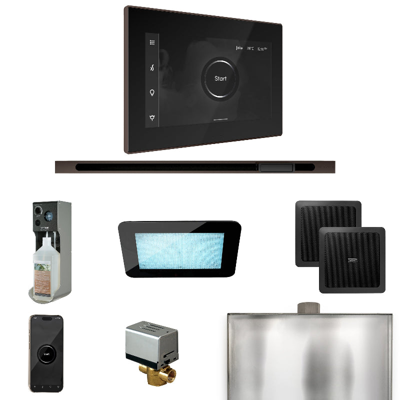 Mr Steam XDream Steam Shower Control Package with Black iSteamX Control and Oil Rubbed Bronze Linear Steamhead