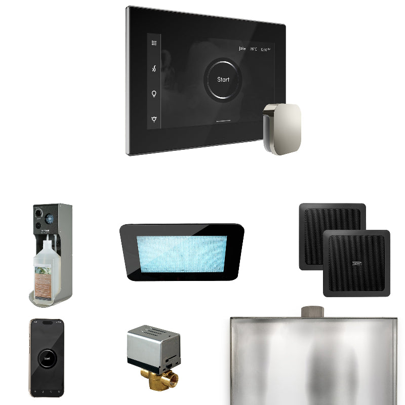 Mr Steam XDream Steam Shower Control Package with Black iSteamX Control and Polished Chrome Aromasteam Steamhead
