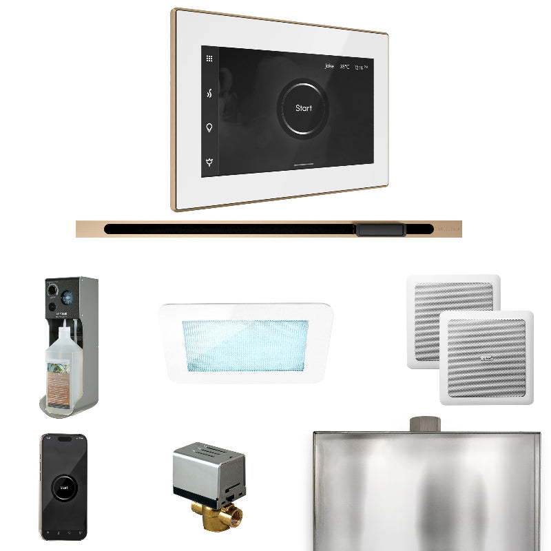 Mr Steam XDream Steam Shower Control Package with White iSteamX Control and Brushed Bronze Linear Steamhead