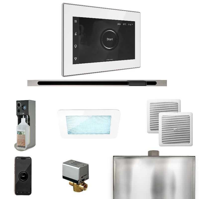 Mr Steam XDream Steam Shower Control Package with White iSteamX Control and Brushed Nickel Linear Steamhead