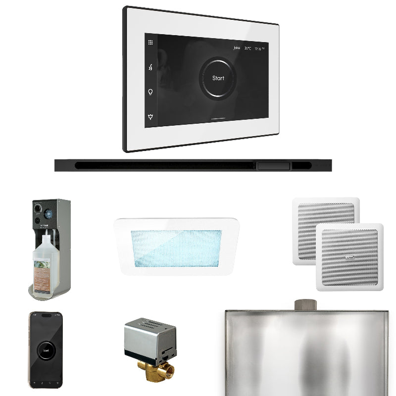 Mr Steam XDream Steam Shower Control Package with White iSteamX Control and Matte Black Linear Steamhead