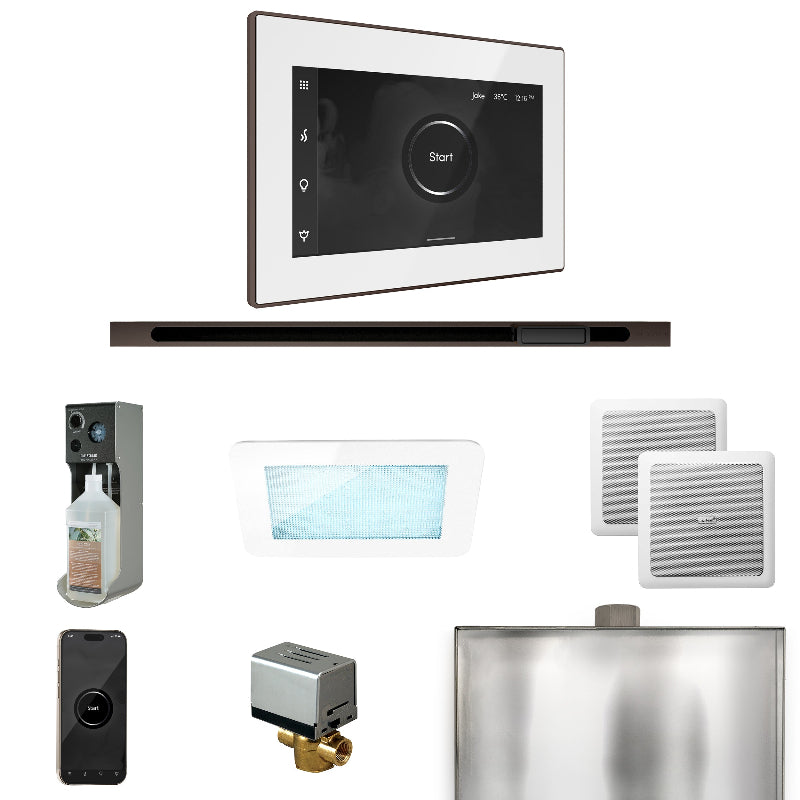 Mr Steam XDream Steam Shower Control Package with White iSteamX Control and Oil Rubbed Bronze Linear Steamhead