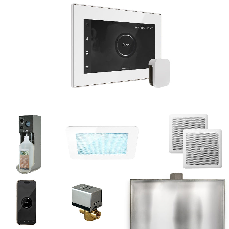 Mr Steam XDream Steam Shower Control Package with White iSteamX Control and White Aromasteam Steamhead