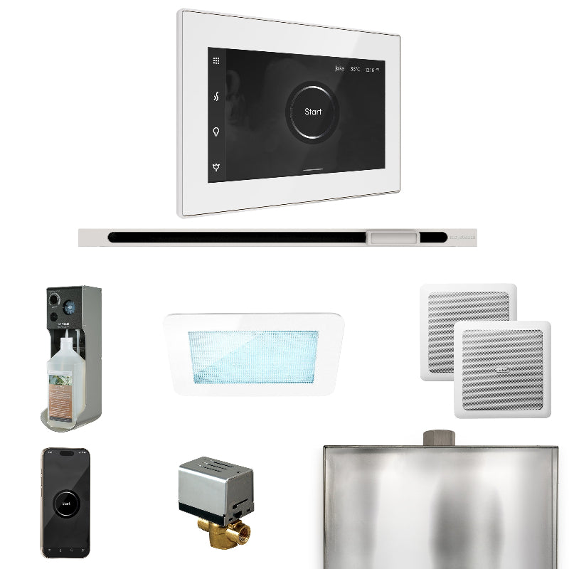 Mr Steam XDream Steam Shower Control Package with White iSteamX Control and White Linear Steamhead