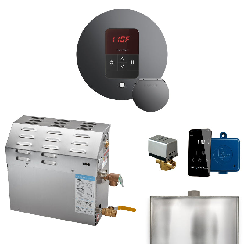 Mr Steam MS 5 kW (5000 W) Steam Shower Generator Package with iTempo Control and Accessories - Round Control in Brilliant Black