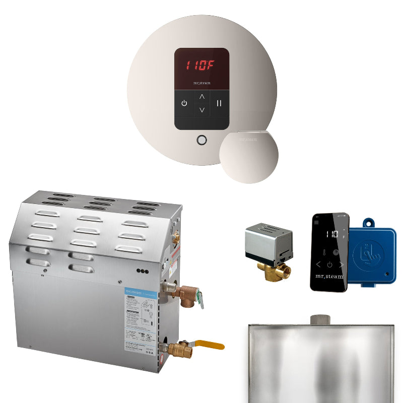 Mr Steam MS 5 kW (5000 W) Steam Shower Generator Package with iTempo Control and Accessories - Round Control in Polished Nickel