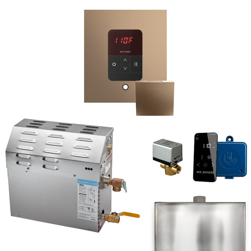 Mr Steam MS 5 kW (5000 W) Steam Shower Generator Package with iTempo Control and Accessories - Square Control in Nouveau Bronze