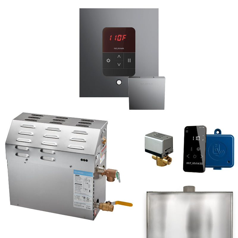 MS 15 kW Steam Shower Generator Package with Square Brilliant Black iTempo Control and Accessories
