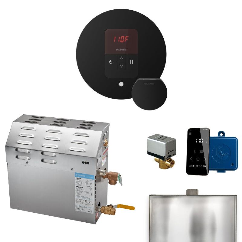 MS 6 Kw Steam Shower Generator Package With Round Matte Black Itempo Control and Accessories