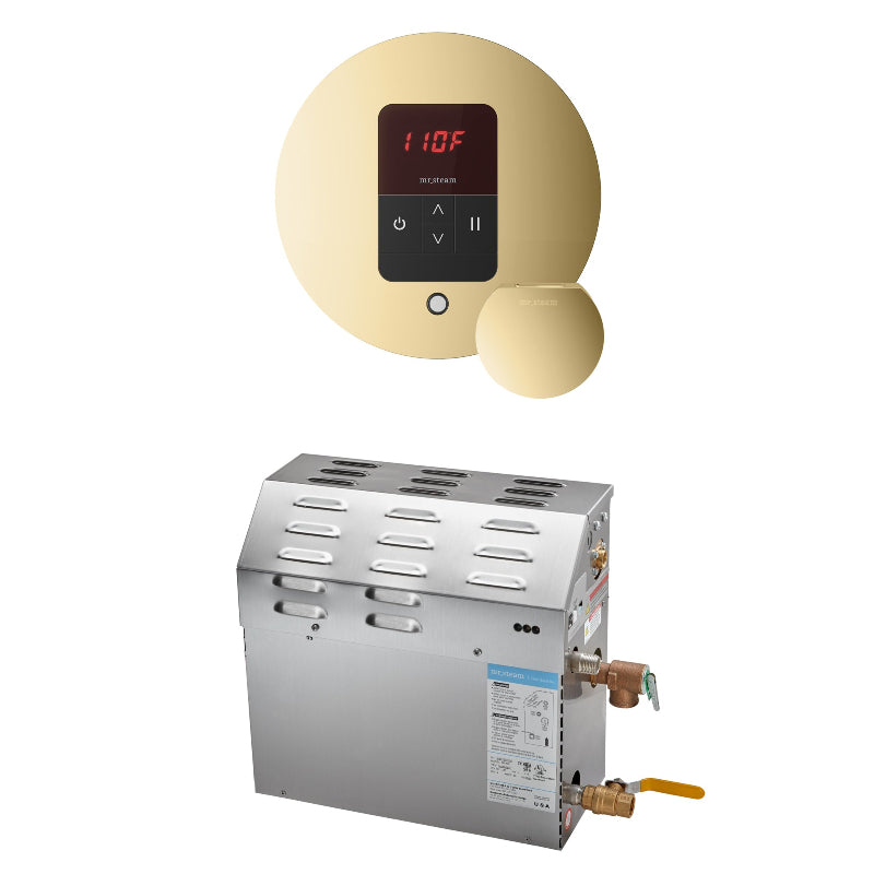 MS 7.5 kW (7500 W) Steam Shower Generator Package with Round Polished Brass iTempo Control