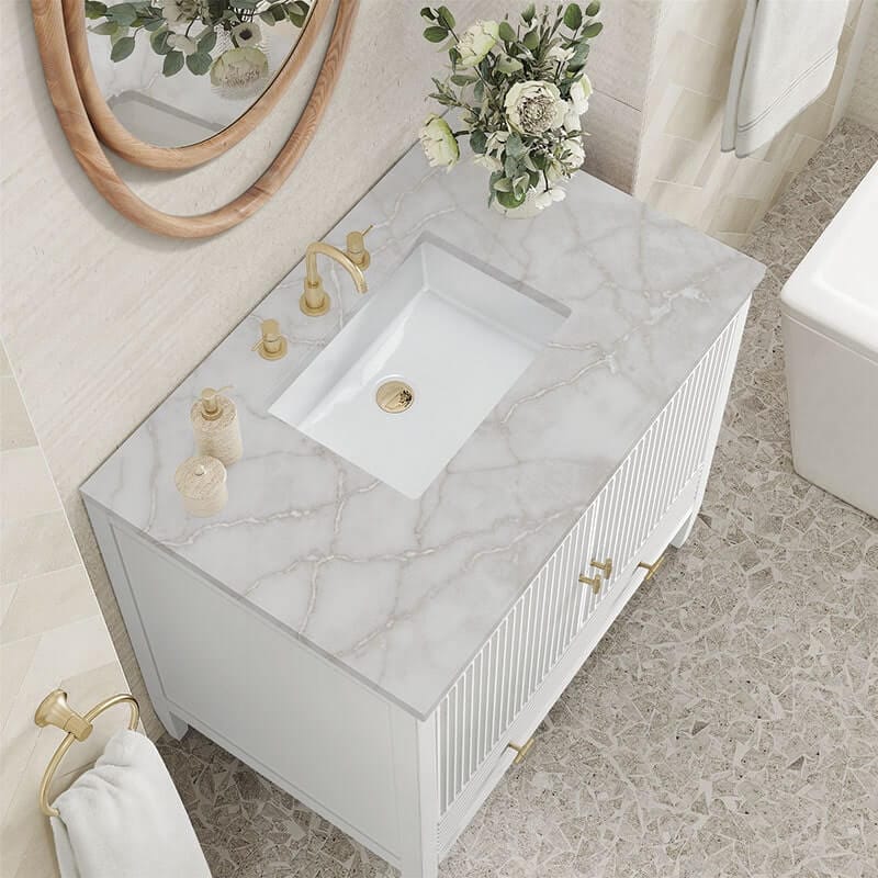 Myrrin 36" Inch Single Vanity Bright White Victorian Silver Silestone Top