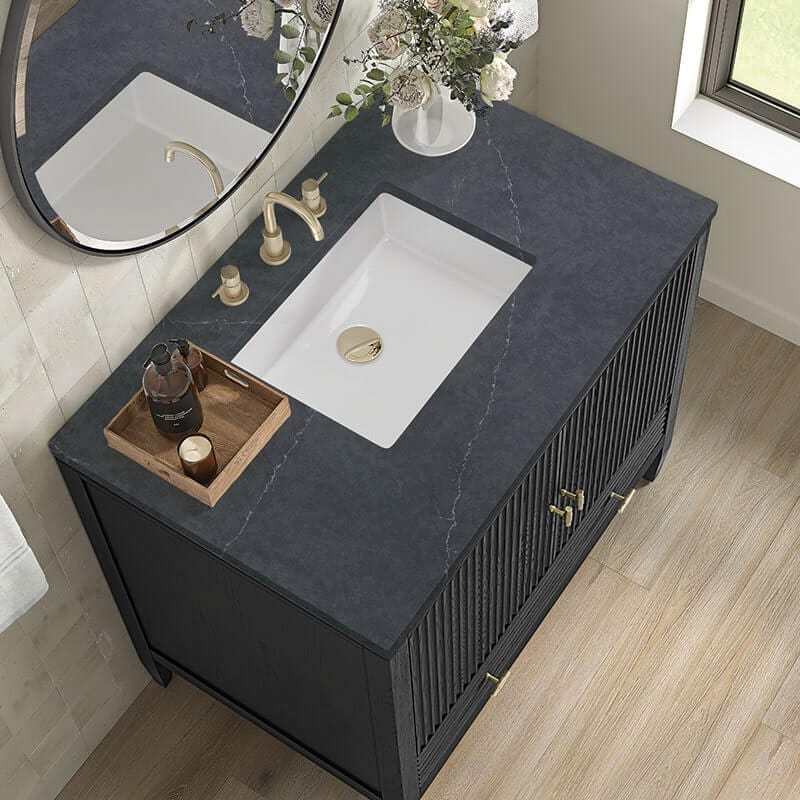 Myrrin 36 Inch Single Vanity Carbon Oak Charcoal Soapstone Silestone Top