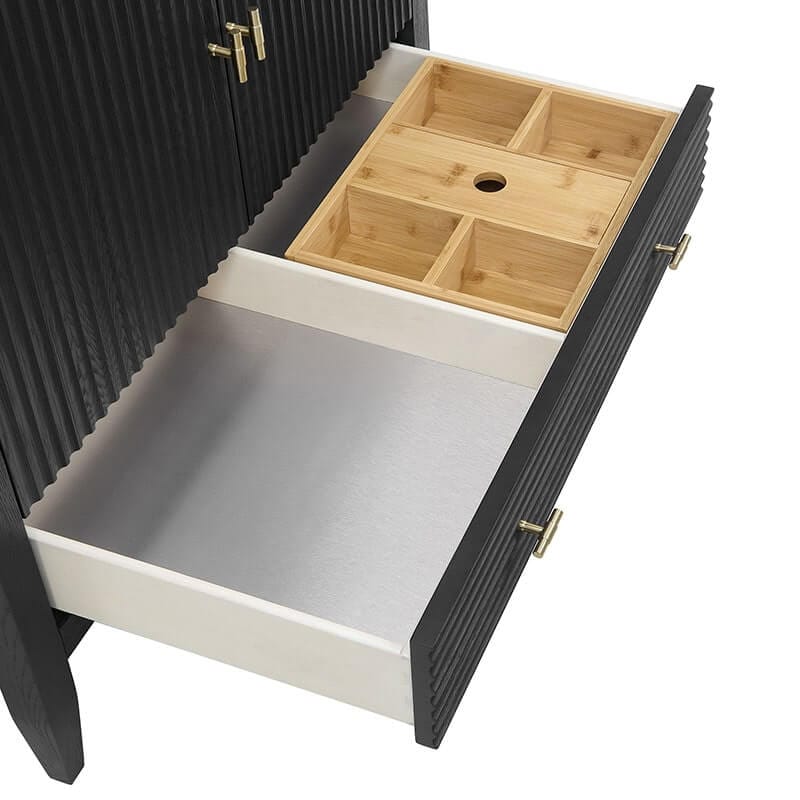 Myrrin 36 Inch Single Vanity Carbon Oak Open Drawer