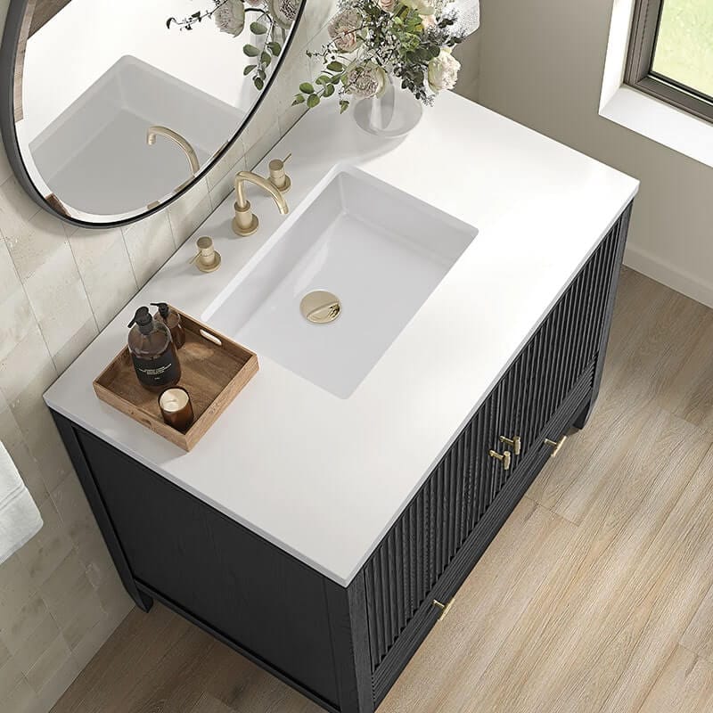 Myrrin 36 Inch Single Vanity Carbon Oak White Zeus Silestone Top