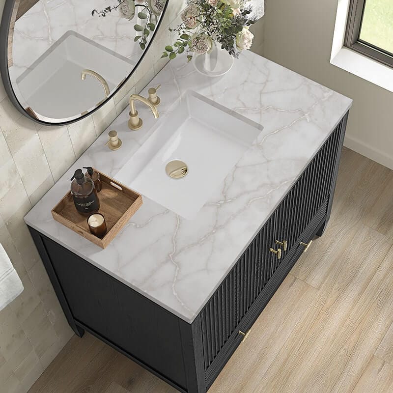 Myrrin 36" Single Vanity Carbon Oak Victorian Silver Silestone Top