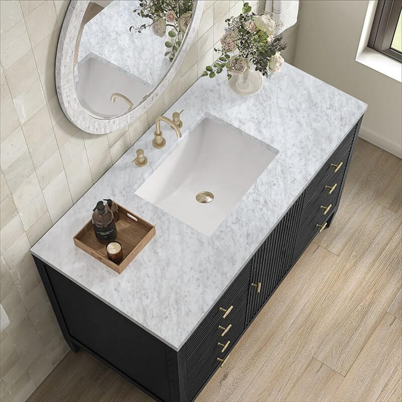 Myrrin 48 Inch Single Vanity Carbon Oak Carrara White Marble Top
