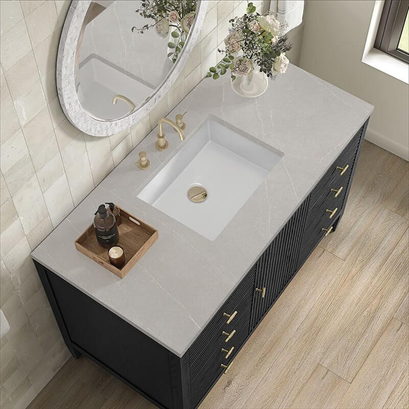 Myrrin 48 Inch Single Vanity Carbon Oak Eternal Serena Silestone Top 