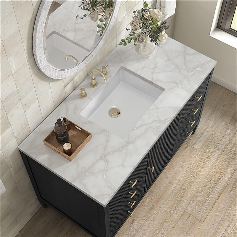 Myrrin 48 Inch Single Vanity Carbon Oak Victorian Silver Silestone Top