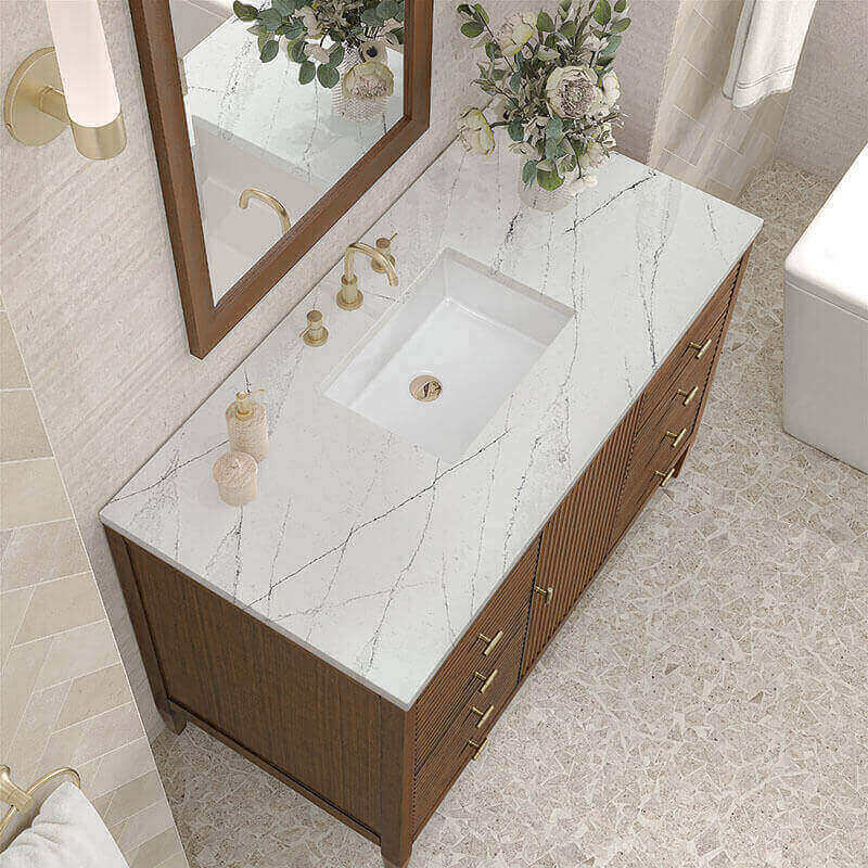 Myrrin 48 Inch Single Vanity Century Walnut Ethereal Noctis Top