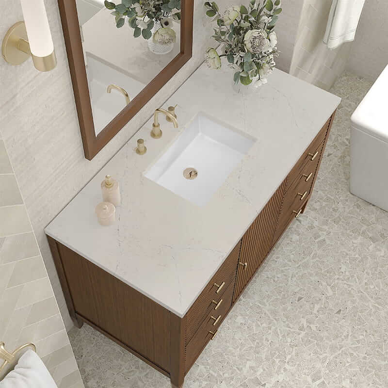 Myrrin 48 Inch Single Vanity in Mid Century Walnut With Siberian Silestone Top