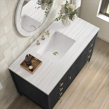 Myrrin 48" Single Vanity Carbon Oak Arctic Fall Solid Surface Top