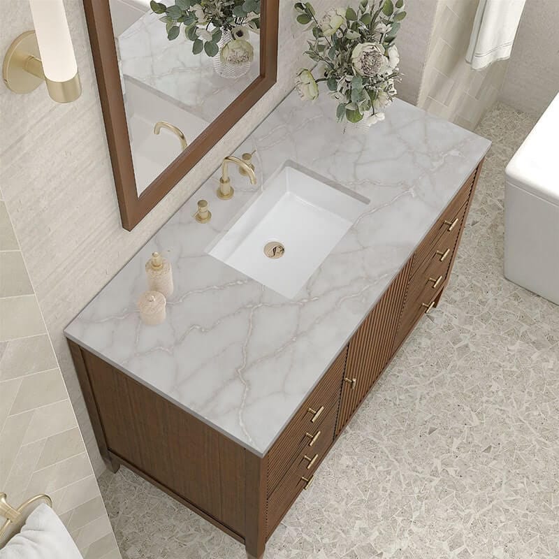 Myrrin 48 Single Vanity Century Walnut Victorian Silver Silestone Top