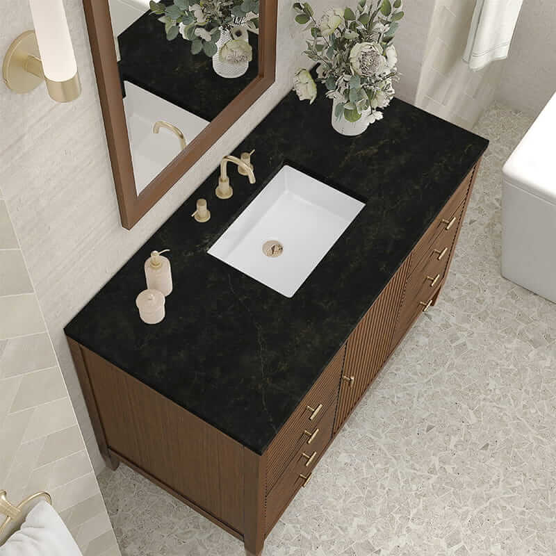 Myrrin 48" Single Vanity in Mid Century Walnut With Phantome Eclos Top