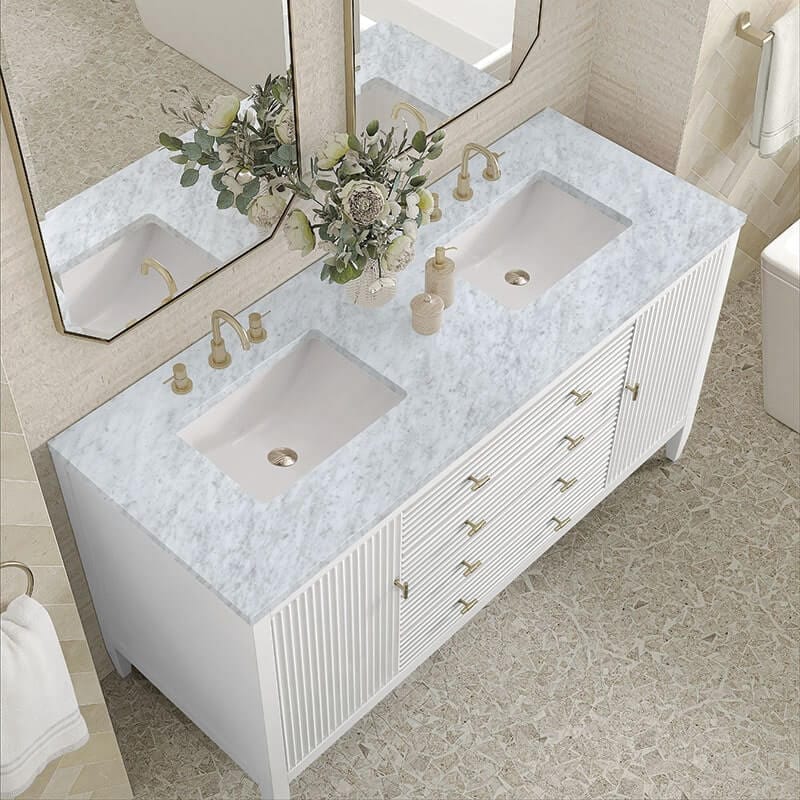 Myrrin 60" Double Vanity Bright White Carrara White Marble Top