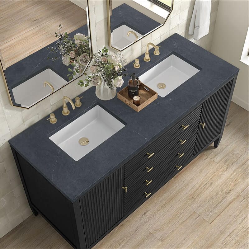 Myrrin 60" Double Vanity Carbon Oak Charcoal Soapstone Silestone Top