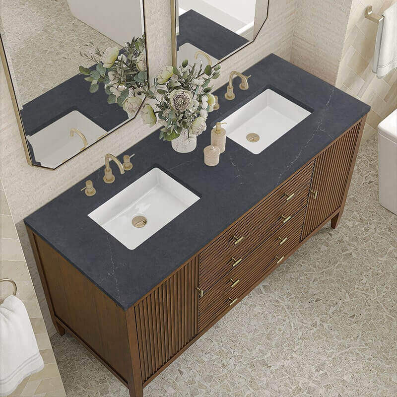 Myrrin 60" Double Vanity Century Walnut Charcoal Soapstone Silestone Top