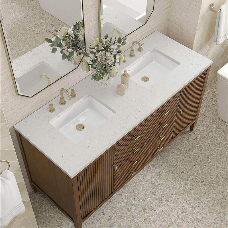 Myrrin 60" Double Vanity Century Walnut Lime Delight Silestone Top