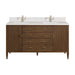 Myrrin 60" Double Vanity Century Walnut Single Hole Faucet White Zeus Silestone Top & Backsplash